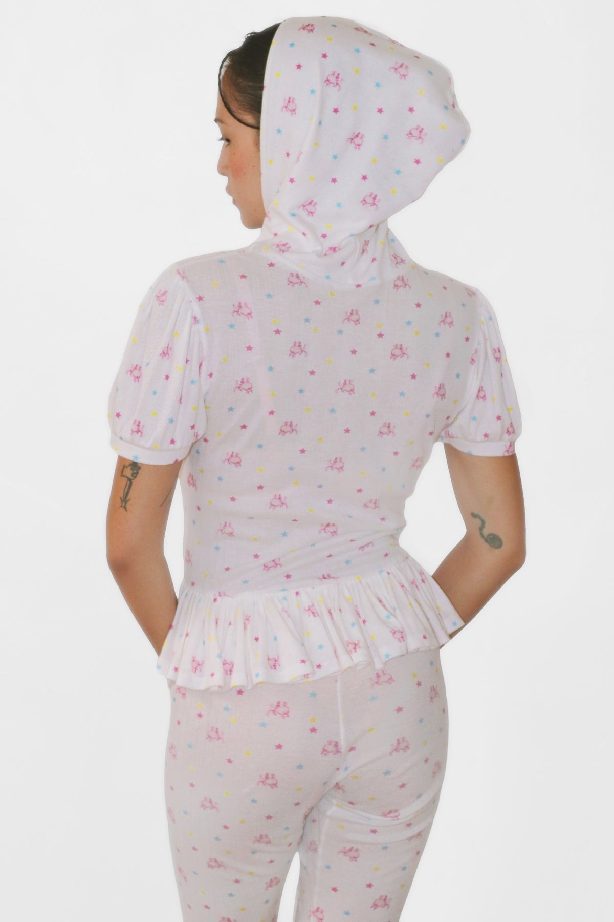 POINTELLE PEPLUM HOODIE