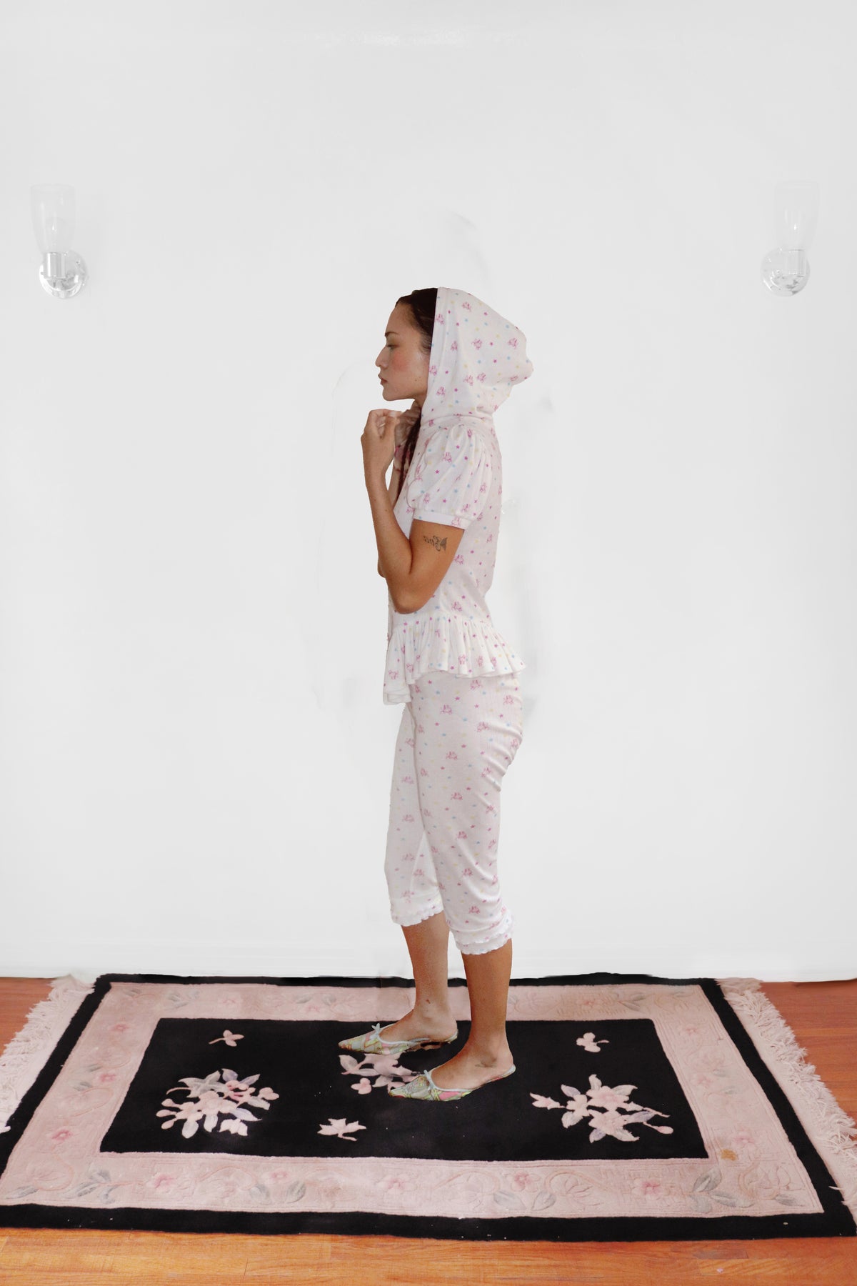 POINTELLE PEPLUM HOODIE