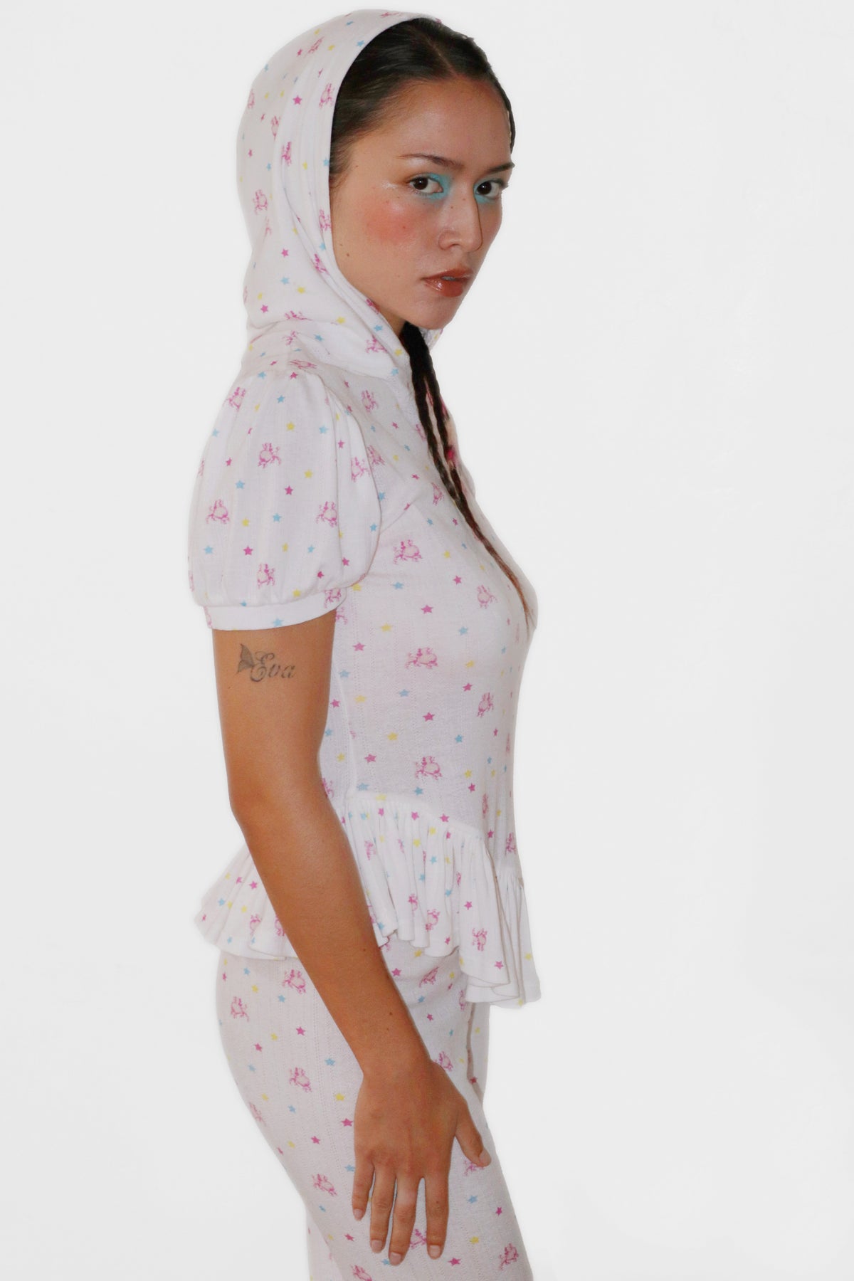 POINTELLE PEPLUM HOODIE